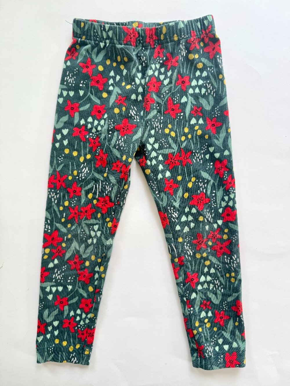 Hanna Andersson Girls Floral Leggings Sz 4 100cm Green Red Organic Cotton